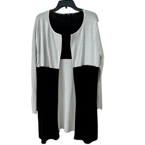 ALFANI Black and Light Gray Open Front Long Blend Cardigan XL